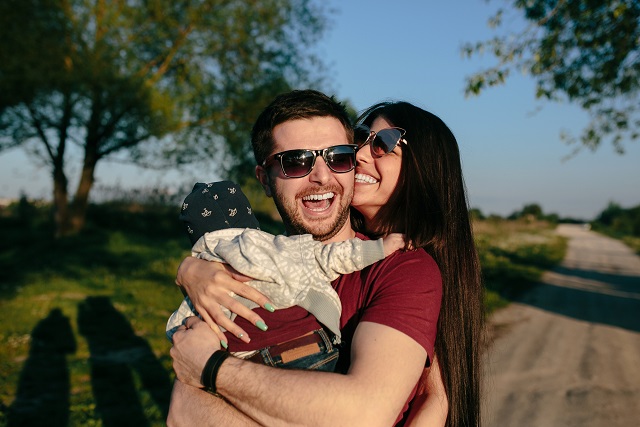 young family have fun and relaxing outdoors in the countryside